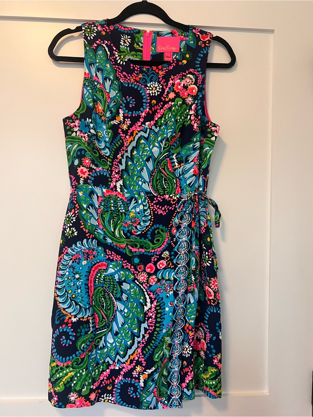 Lilly Pulitzer Navy Multicolor Paisley Sleeveless Tie-Waist Dress